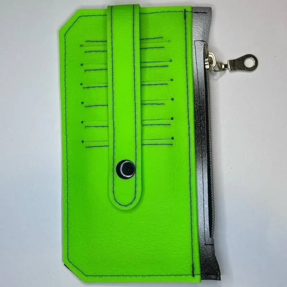 Wallet handmade green black white stripe gold color plastic zipper
